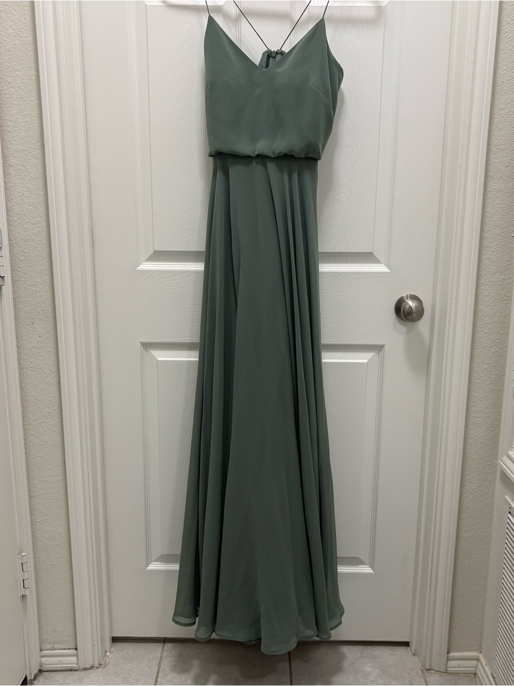 Jenny Yoo Sage Green Spaghetti Strap Maxi Dress